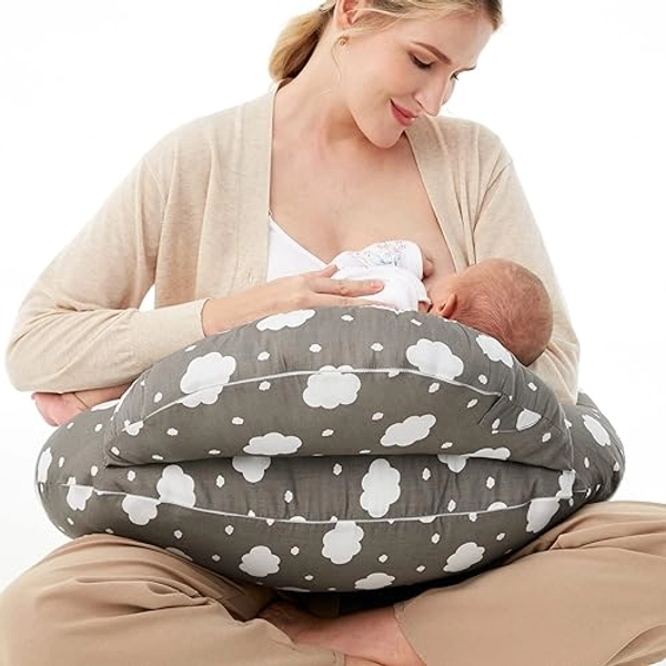 Momcozy Nursing Pillow for Breastfeeding, Original Plus Size Breastfeeding Pillows for More Support for Mom and Baby, with Adjustable Waist Strap and Removable Cotton Cover, Grey - Grey