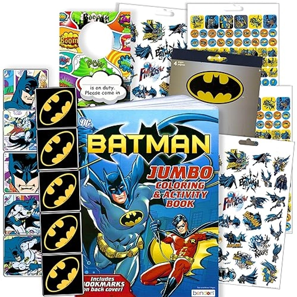 Batman Stickers Activity Set - Bundle Includes Batman Sticker Pad, Batman Reward Stickers, Batman Coloring Book, and 2-Sided Superhero Door Hanger - Batman