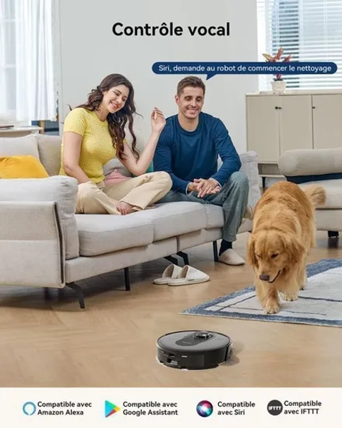 Proscenic Q8 Max- Aspirateur Robot Laveur 2 en 1 - Station Auto-Vidage - Automnomie 200 Min - Navigation LiDAR - Connecté Alexa,