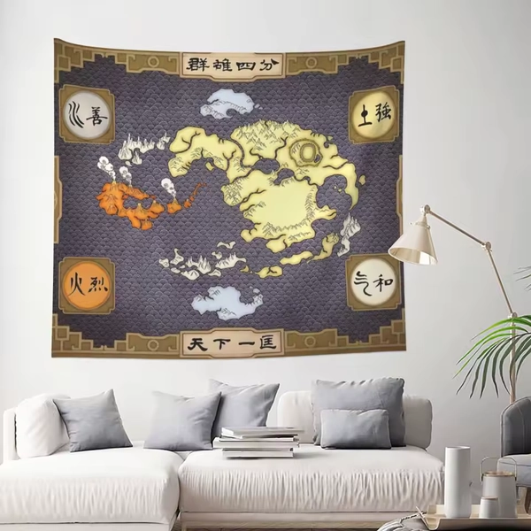 Avatar The Last Airbender Map Tapestry Hippie Polyester Wall Hanging Decoration for Bedroom Table Cover Witchcraft Tapestries