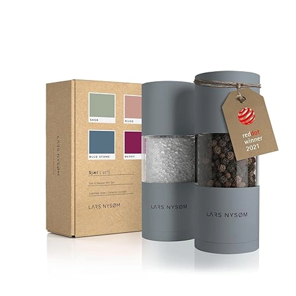 LARS NYSØM Salt and Pepper Grinder Set I Salt and Pepper Mills with Adjustable Ceramic Grinder 2 pieces I Manual Design Spice Mill Set (Ash Gray) - Set of two manual grinders - Ash Gray