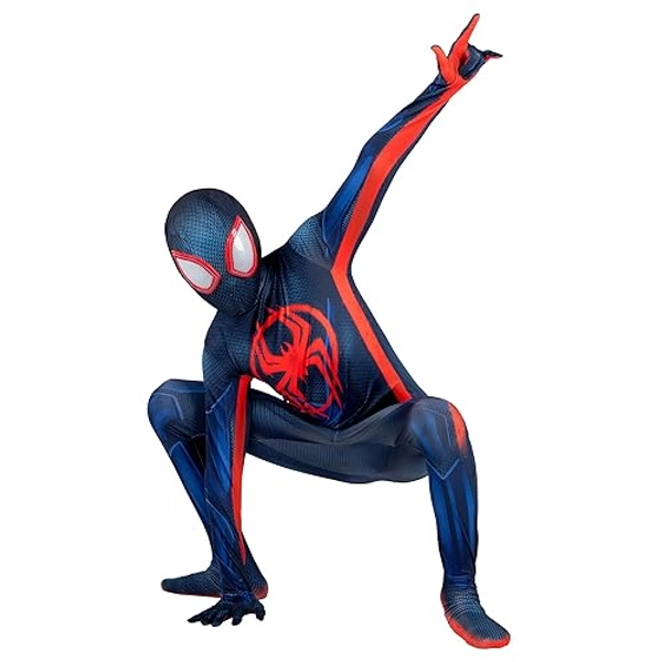 Marvel Miles Morales: Spider-Man Official Youth Deluxe Zentai Costume - Stretch Spandex with Hidden Zippers and Wrist Slits - Medium
