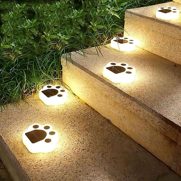Solar Garden Lights 4 Count Outdoor Decorative Paw Print Lights Waterproof Solar Powered Christmas Decorations for Lawn Patio Pathway Backyards