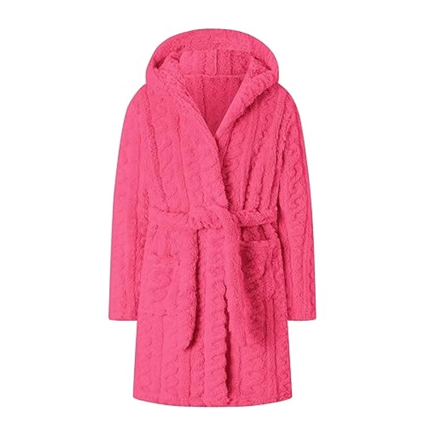 Umeyda Girls & Womens Twist Fleece Robes, Hooded Soft Warm Bath Robe for Kids Womens Fuzzy Bathrobe for Gifts - 3T - Twist Rose Pink