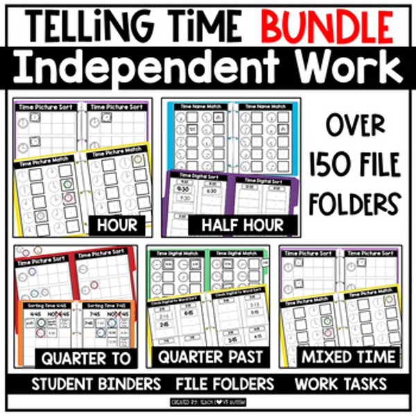 Telling Time Activities | Independent Work Binder | File Folders BUNDLE