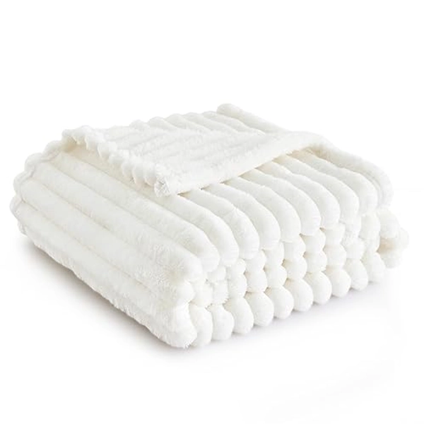 BEDSURE Kuscheldecke Flauschig - Wolldecke & Fleecedecke, Sofadecke, Weiche Warme Grobe Korddecke Gemütlicher Überwurf für Zimmer Deko, Wohn- & Kuscheldecken, Tagesdecke, Wollweiß, 130 x 170 cm - 130 x 170 cm - Wollweiß