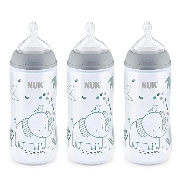 NUK Smooth Flow Anti-Colic Baby Bottle, 10 oz (300 mL), Grey Elephant, 3 Pack - 10oz - Grey Elephant (3pk)