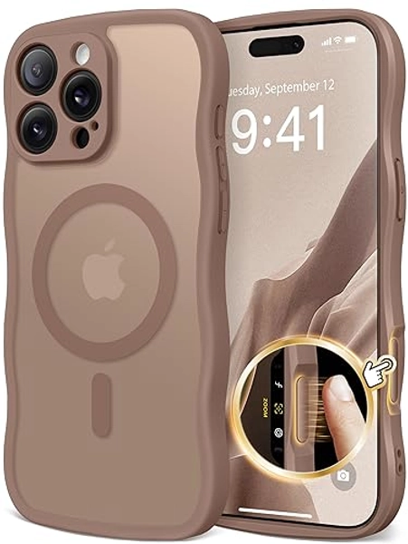 CAPRARO for iPhone 16 Pro Case for Women Girls, Upgraded [Full Camera Protection] [Compatible with MagSafe] Cute Wave Translucent Matte Phone Case for iPhone 16 Pro, Brown - For iPhone 16 Pro 6.3 inch - A1-Brown
