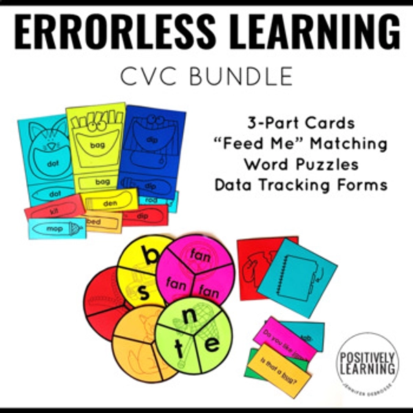 Errorless Learning CVC Task Cards and Puzzles Bundle