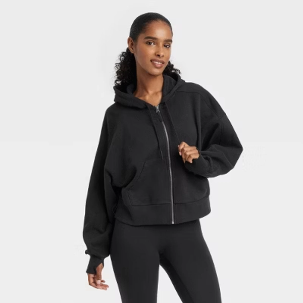 Women's Fleece Full-Zip Hooded Sweatshirt - JoyLab™ Black L