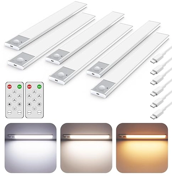 56LED Under Cabinet Lighting Wireless w/Remote, 11.8'' Motion Sensor Light Indoor Rechargeable Under Cabinet Lights, Magnetic Closet Lights Battery Operated, Under Counter Lights for Kitchen (6) - 11.8 Inch - 6