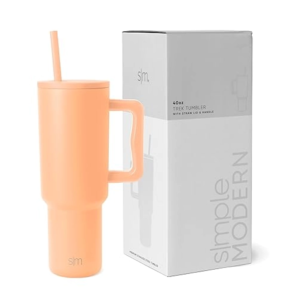 Simple Modern 40 oz Tumbler with Handle and Straw Lid | Insulated Cup Reusable Stainless Steel Water Bottle Travel Mug Cupholder Friendly | Gifts for Women Men Him Her | Trek Collection | Bellini - -Bellini - 40oz