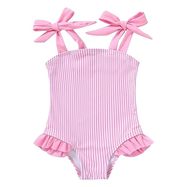 YOUNGER TREE Toddler Swimsuit Girl Color Block Stripe One-Piece Swimwear Baby Girl Bathing Suits - 2-3T - Pink-stripe