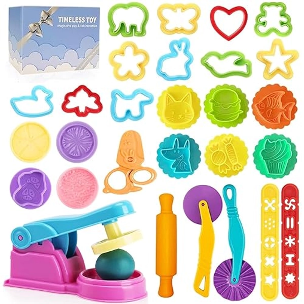 Dough Tools Play for Kids- Toy Accessories Include Stamps Cutter Scissor Roller Extruder Molds and Storage Box Party Favors Set for Age 2-8 - Dough Sets