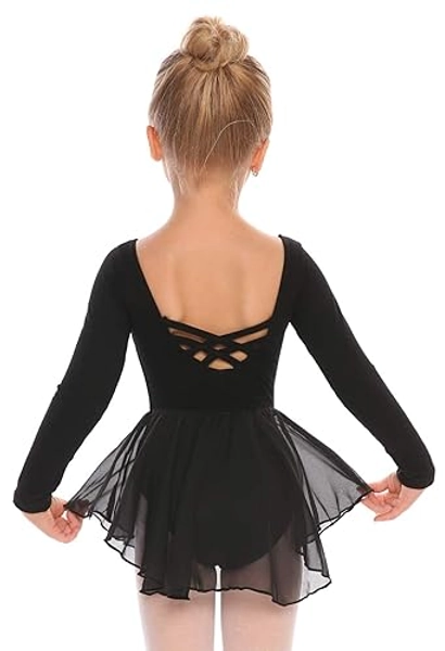 Arshiner Kids Girls Classic Long Sleeve Leotard Dance Ballet Dress - Black - 2-3T