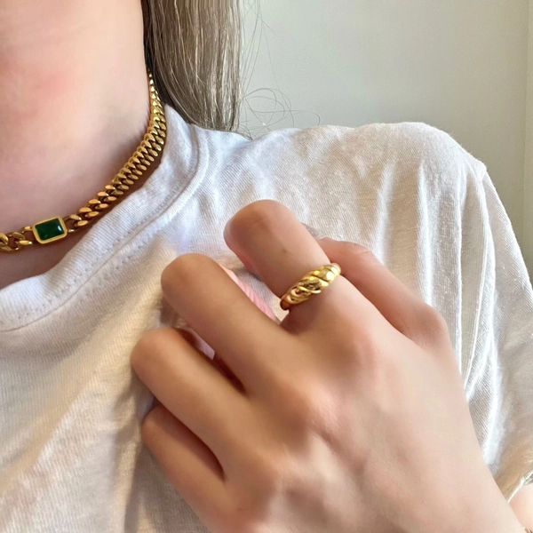 Gold/Silver Croissant Dome Ring • Chunky Statement Ring • Twisted Rope Design • Gold filled Titanium • Hypoallergenic material • Waterproof