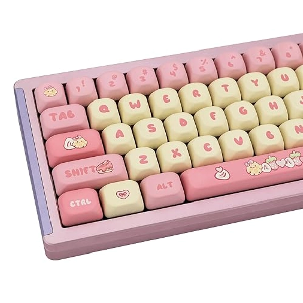GEKUCAP PBT Cute Pink Yellow Keycaps 136 Keys XOA Keycaps Dye Sublimation Custom Keycaps Set Round Profile for Cherry MX Switches Mechanical Gaming Keyboards（Strawberry Chick Theme） - Strawberry Chick（XOA）
