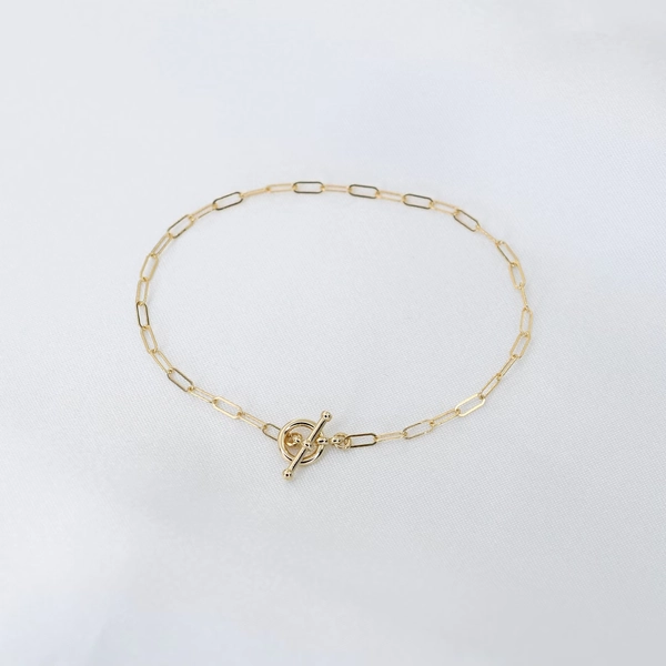 14K Gold Toggle Bracelet Gold Paper Clip Chain Bracelet - Etsy