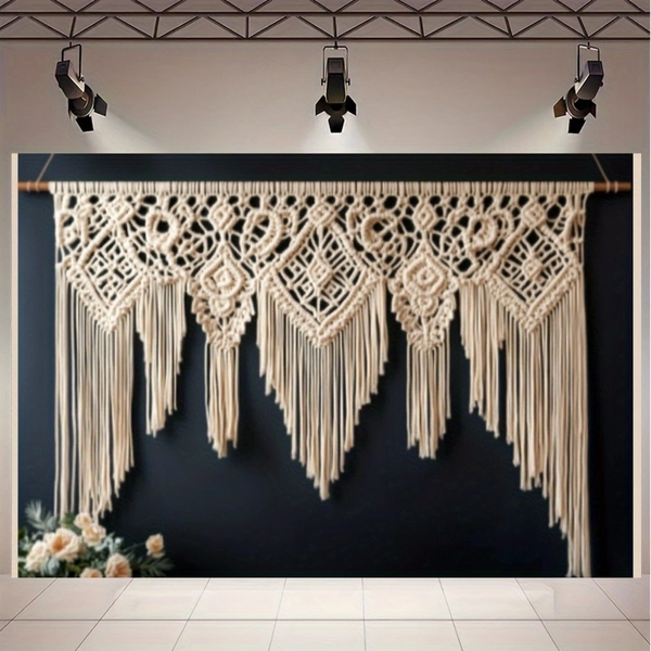 1pc Enchanting Beige Macrame Wall Hanging with Tassels - Boho Decor for Weddings, Birthdays & Special Events party banner Background cloth