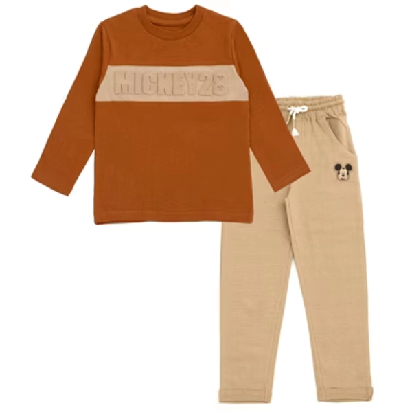 Disney Mickey Mouse Toddler Boys T-Shirt and French Terry Pants Outfit Set Burnt Orange 4T