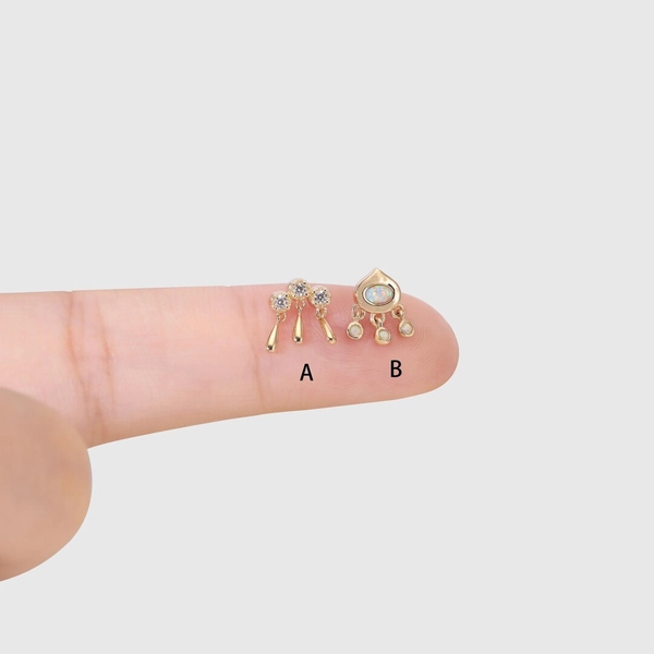 14k Solid Gold Dangle Stud Earring Dainty Earring Tiny Hanging Earring Cartilage Stud Conch Stud Helix Tragus Stud Threadless Push in Back - Etsy