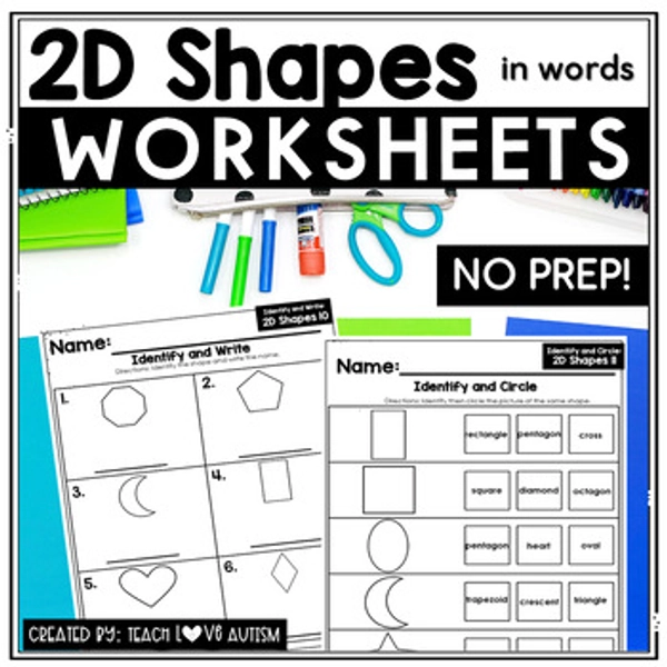 2D Shapes Identifying Names | Geometry Math Worksheets | No Prep Math Worksheets