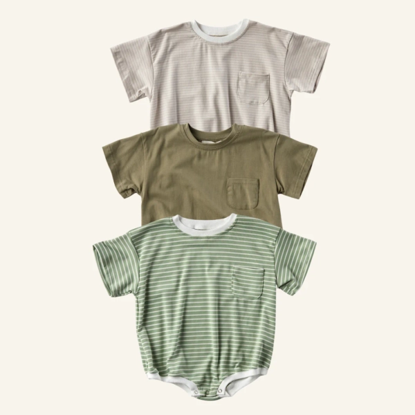 Cory Pocket Romper Bundle - Green + Taupe