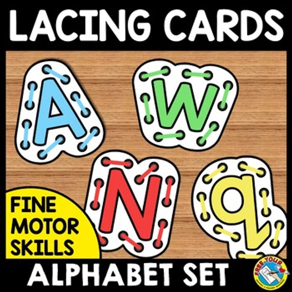 ALPHABET THREADING LACING CARDS LETTER RECOGNITION FINE MOTOR SKILLS MORNING TUB