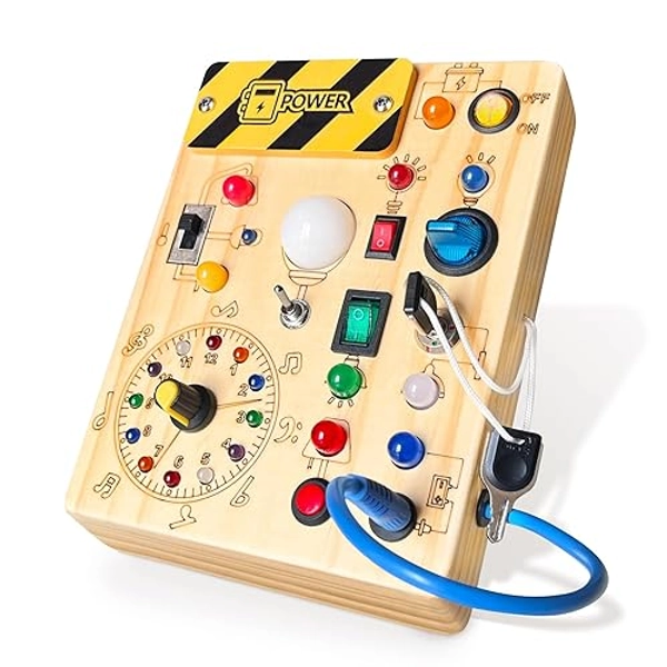 Iabedi Busy Board,Montessori Toys for 1-3 Years Old, Wooden Toddler Toys, Autism Sensory Travel Toys, Ideal Gift for 1+ Year Old Boys (Busy Board Plus V2) - Busy Board Plus V2