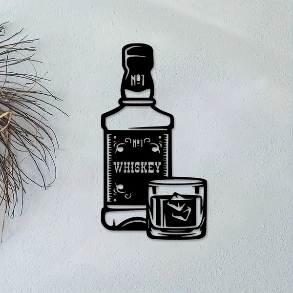 1pc Whiskey Bottle Metal Wall Art - Iron Bar Decor with "WHISKEY" Label, Perfect for Home, Outdoor, or Bar Decoration, Ideal Gift for Friends, Christmas, Halloween, or Unique Themed Spaces, Whiskey Gifts
