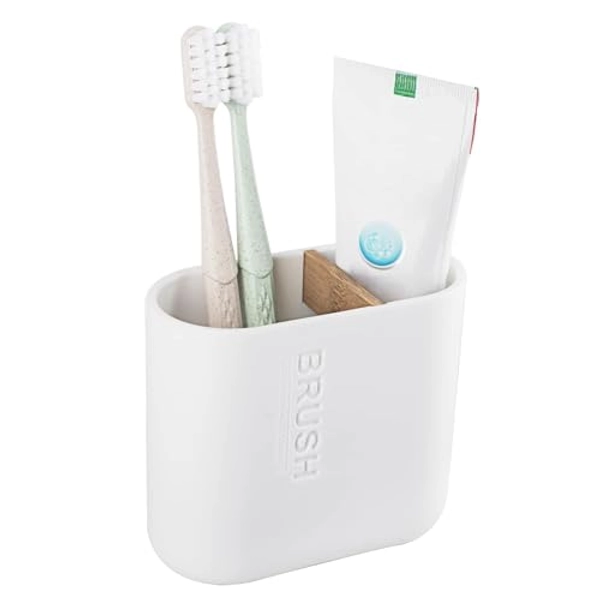 Toothbrush Holders Bamboo Electric Toothbrush Holder Bathroom Storage Organizer Countertop for Toothpaste, Floss, Razor, White - A-white - Polypropylene (PP)