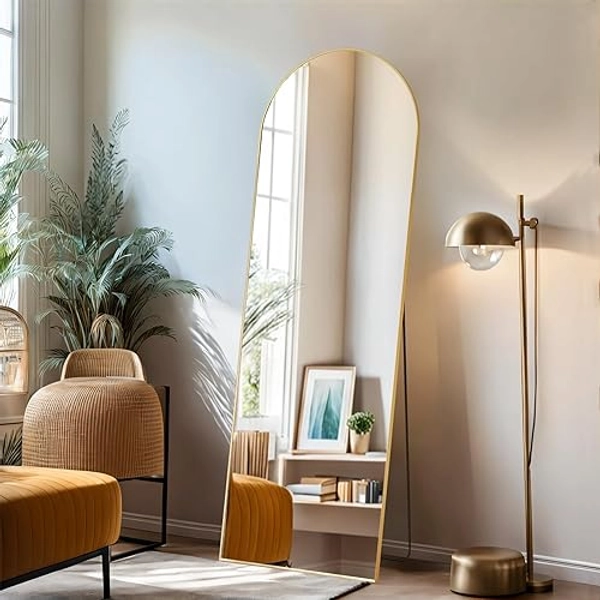 Arched Mirror Full Length, 16"x59" Body Wall Mirrors with Shatter-Proof Glass, Floor Standing, Hanging or Leaning, Tall Arch Mirror with Stand Aluminum Alloy Frame for Bedroom Cloakroom - Arched - 59"L x 16"W - Gold