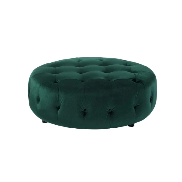 American Home Classic Jasper 16" Small Round Velvet Ottoman in Green - Walmart.com