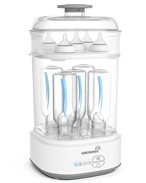 GROWNSY Bottle Sterilizer and Dryer, Compact Electric Steam Baby Bottle Sterilizer (Esterilizador de Biberones), Bottle Sanitizer for Baby Bottles, Pacifiers, Pump Parts - Grey