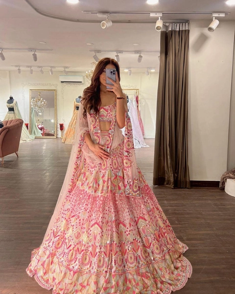 Pink Georgette Sequin Work Designer Lehenga