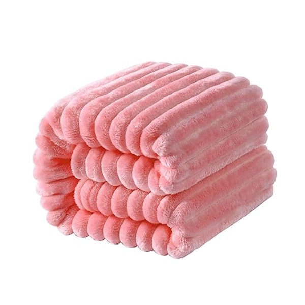 NTBAY Flannel Fuzzy Toddler Blanket, Fluffy Warm and Lightweight Reversible Stripes Design Baby Plush Blanket, 30x40 Inches, Pink - Pink - 30×40 Inch (Pack of 1)