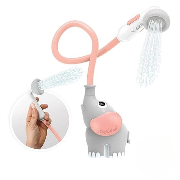 Yookidoo Baby Bath Shower Head - Elephant Bath Toy and Trunk Spout Rinser - for Newborn Babies in Tub Or Sink (Pink) - Pink