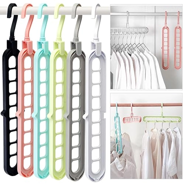 HEYHOUSE Closet Organizers and Storage,College Dorm Room Essentials,Pack of 6 Multifunctional Organizer Magic Space Saving Hangers with 9 Holes Storage Organization for Wardrobe Closet - Multicolor - 6 Pack