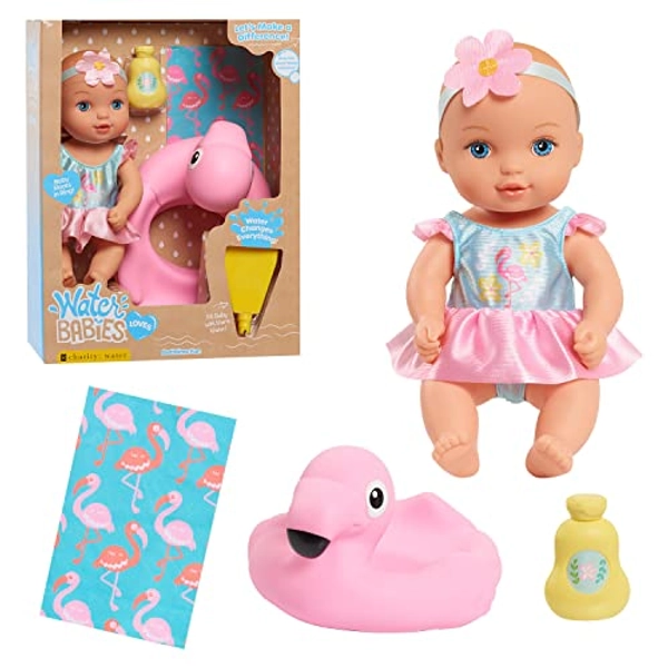 WaterBabies Doll Bathtime Fun Flamingo, Support a Partnership with charity: water, Water Filled Baby Doll, Kids Toys for Ages 3 Up by Just Play - White