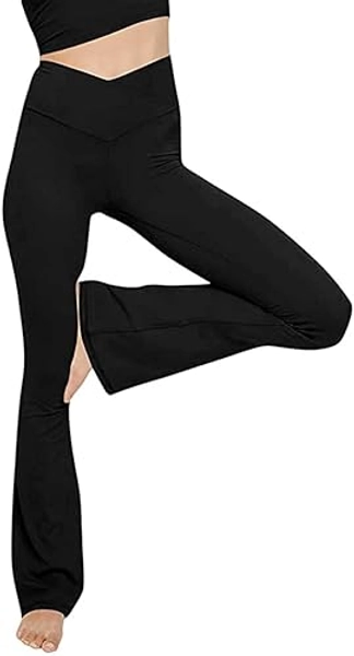 TOPYOGAS Women's Casual Bootleg Yoga Pants V Crossover High Waisted Flare Workout Pants Leggings - Small - Black