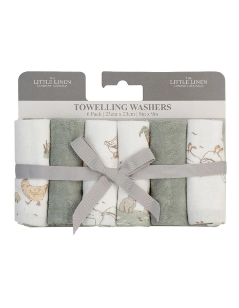 The Little Linen Company Towelling Washer 6 Pack in Dusty Blue | MYER