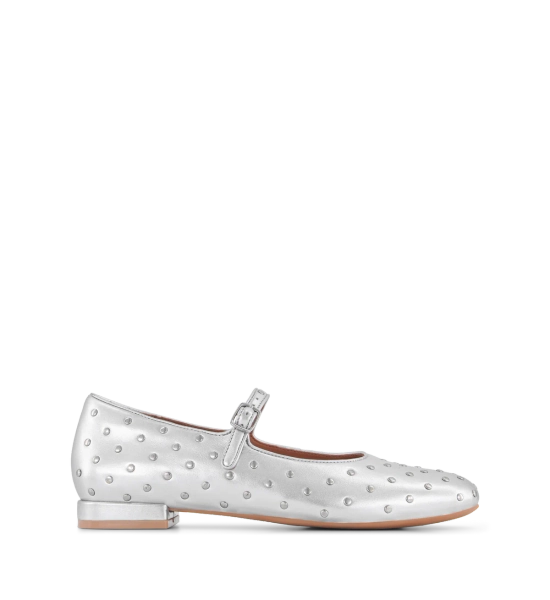 Whydah Silver Leather & Hardware Ballet Flats