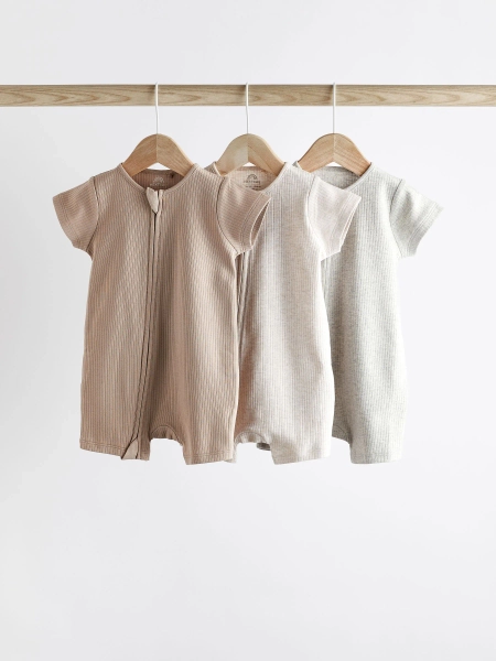 Buy Neutral Baby Two Way Zip 100% Cotton Rompers 3 Pack (0mths-3yrs) from Next Australia