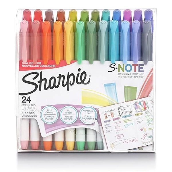 SHARPIE S-Note Creative Markers, Pastel Highlighters, Art Marker Set, Assorted Colors, Chisel Tip, 24 Count - 24 Count - Markers