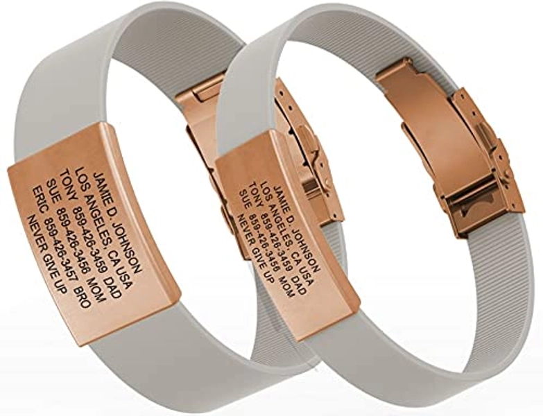 ROAD iD Bracelet - Official ID Wristband - Silicone Clasp Identification Bracelet and Sport ID for Athletes - Band Width - 13mm - Rose Gold/Pearl
