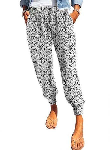 Dokotoo Womens 2023 Soft Casual Drawstring Tie Elastic Waist Loose Jogger Pants with Pockets - Large - C Leopard