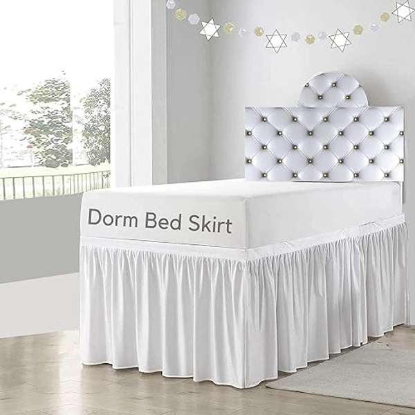 Cottingon,Dorm Room Bed Skirt,100% Microfiber,White Solid -Twin XL/46 Drop - Twin-XL/46"Drop - White Solid