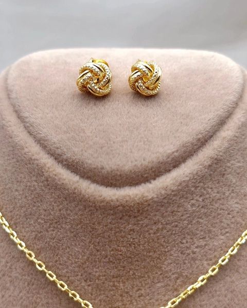 18K Gold Half-set Love Knot Necklace Earrings, Real 18K Yellow Gold Necklace Set for Women, 18K Gold Love Knot Studs Earrings, Gift for Her - Etsy