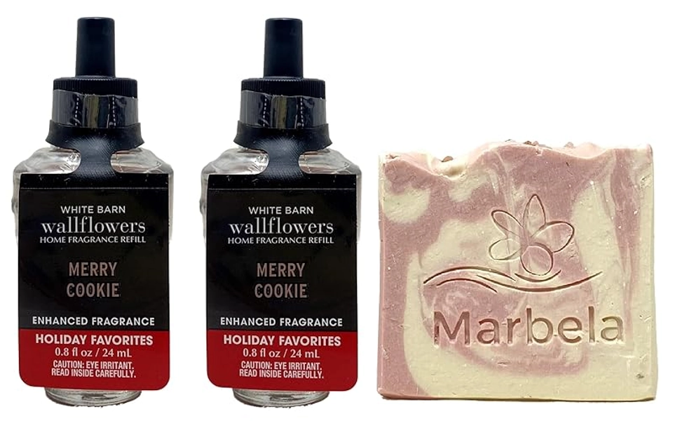 Bath & Body Works Merry Cookie 2 Pack Wallflowers Home Fragrance Refills - Marbela Sample Soap