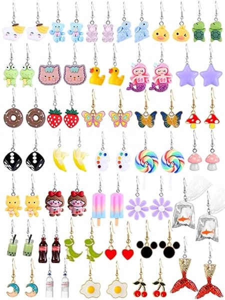 36 Pairs Cute Weird Fun Earrings for Teen Girls Unique Funky Cool Dangle Earrings Set for Wome - 36p-multicolor-A